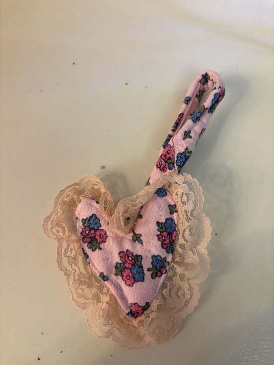 Handmade Other - Handmade Floral Fabric Heart bag charm Ornament with Lace Trim